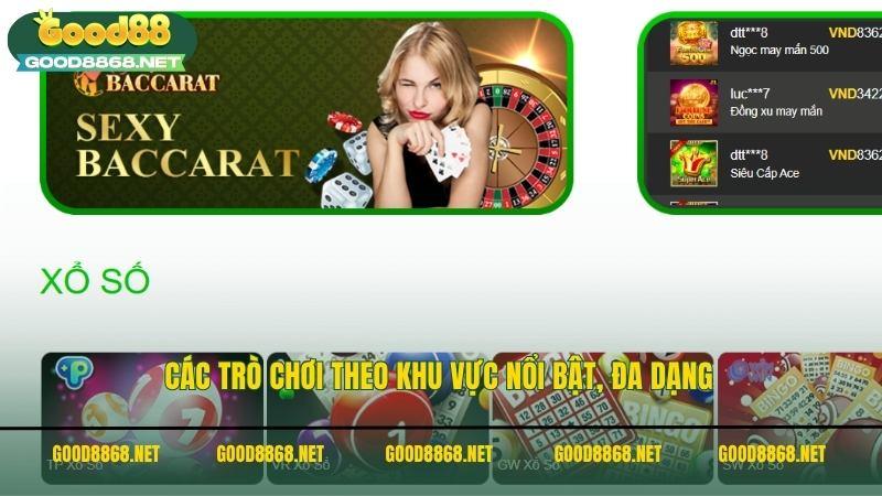 Các trò chơi xổ số Good88 theo khu vực nổi bật, đa dạng